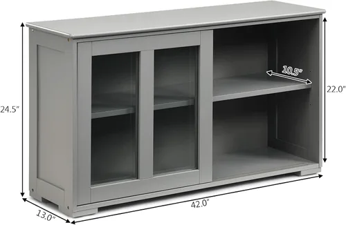 Miniatura 2 de Costzon Aparador Buffet Mueble, Gabinete de Almacenamiento de Cocina de Madera con Estante Ajustable, Puertas Corredizas de Vidrio, Mueble de Puerta