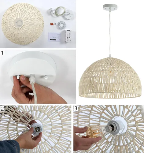Miniatura 5 de JONATHAN Y JYL6504C Lámpara Colgante de Cúpula Tejida de 20", Luminaria Colgante Bohemia de Granja con Altura Ajustable para Isla de Cocina, Negro