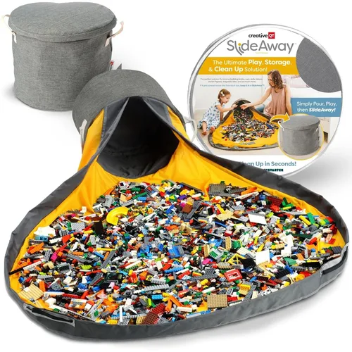 Creative QT SlideAway Organizador de almacenamiento de juguetes y tapete de juego extra grande de 52 pulgadas, contenedores de almacenamiento Gris