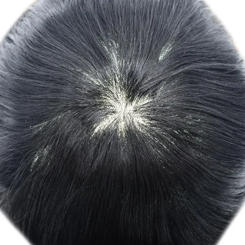 Miniatura 8 de Toupee - Sistema de cabello de piel ultrafina para hombre, cabello humano negro, marrón, rubio, gris, con bucle en V