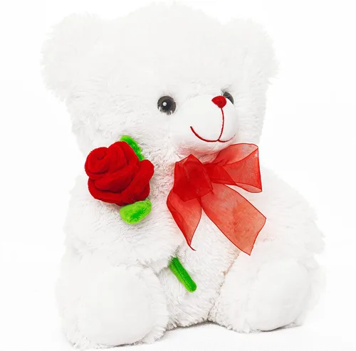 Miniatura 4 de Oso de peluche de 12 pulgadas para el Día de la Madre, regalo con rosa, regalo para novia, mujeres, ella, él, cumpleaños, boda, San Valentín, blanco