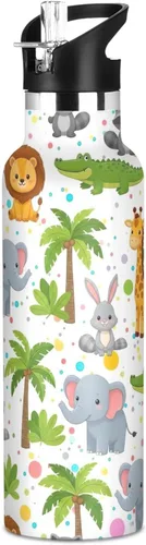 Kids Water Bottle for School Leakproof Sports Water Bottle for Kids for Boys Girls 20oz, BPA-Free, Cute Cartoon Animals Lions