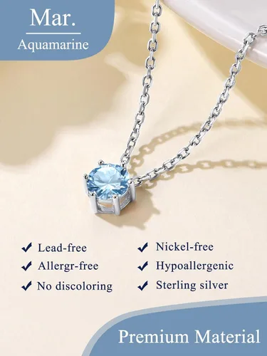 Miniatura 4 de 925 Sterling Silver Pendant Necklaces for Women, HeartRound Birthstone Necklaces Birthday Jewelry for Mother Wife Daughter (with Gift Box)
