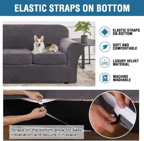 Miniatura 4 de cjc Fundas elásticas para sofá de terciopelo de fácil ajuste con funda de cojín (gris, sillon)