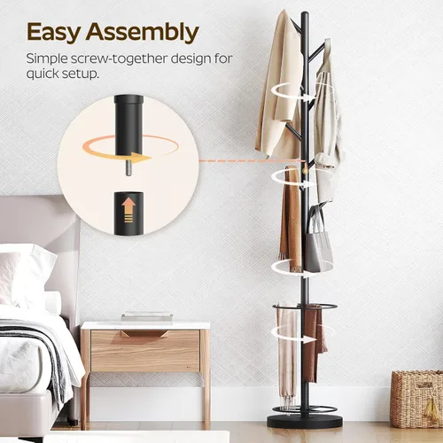 Miniatura 5 de YATINEY Perchero independiente con soporte para paraguas, perchero con 8 ganchos, árbol de abrigo resistente para entrada, perchero moderno, soporte