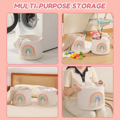 Miniatura 6 de Cestas de almacenamiento de juguetes cesta de almacenamiento de cuerda de algodón tejida con decoración de arco iris para niños, cestas de manta