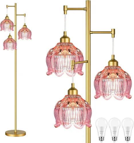 Miniatura 10 de ILLMTW Lámpara de Pie Dorada para Sala de Estar, Dormitorio, Lámpara de Pie Moderna de Mediados de Siglo Lámpara de Pie de Latón Árbol de 3 Luces