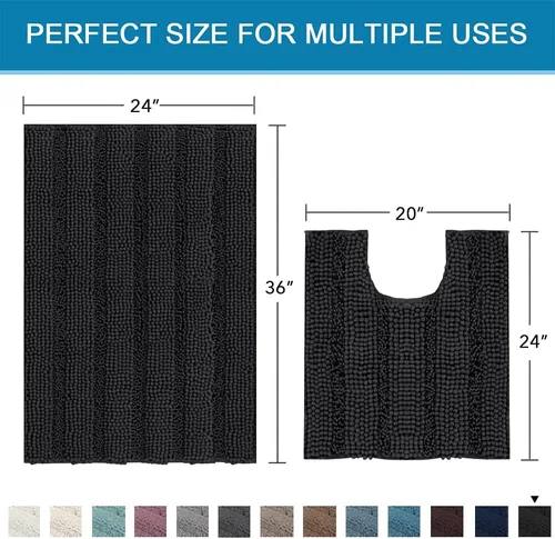 Miniatura 411 de H.VERSAILTEX Alfombras de baño para cuarto de baño, antideslizantes, tapetes de baño extragruesos, de felpilla, a rayas, alfombra de 20" x 32