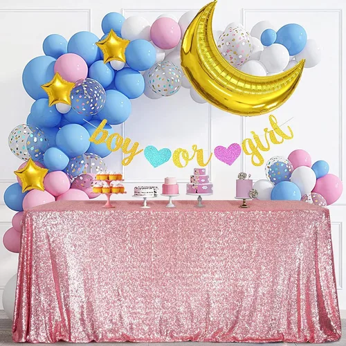 Miniatura 10 de SquarePie Mantel de lentejuelas de 60 x 102 pulgadas, azul bebé brillante, mantel de mesa para bodas y fiestas
