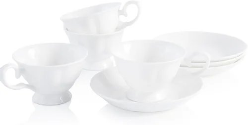 Miniatura 10 de Juego de 2 tazas y platillos de espresso de porcelana fina, juego de tazas de té blanco clásico de 5 onzas para café, capuchino, café con leche, té
