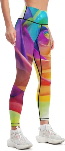 Miniatura 4 de Rainbow Rose High Waist Yoga Pants Tummy Control Stretch Leggings for Women