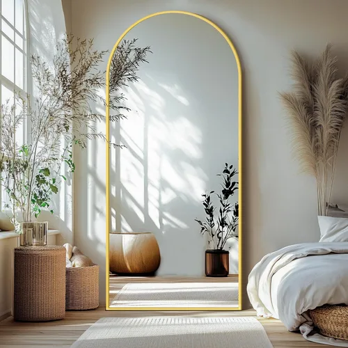Miniatura 10 de Delma Espejo arqueado de longitud completa, espejo de pie de cuerpo completo, piso grande con soporte para pared, entrada, puerta, dormitorio, baño