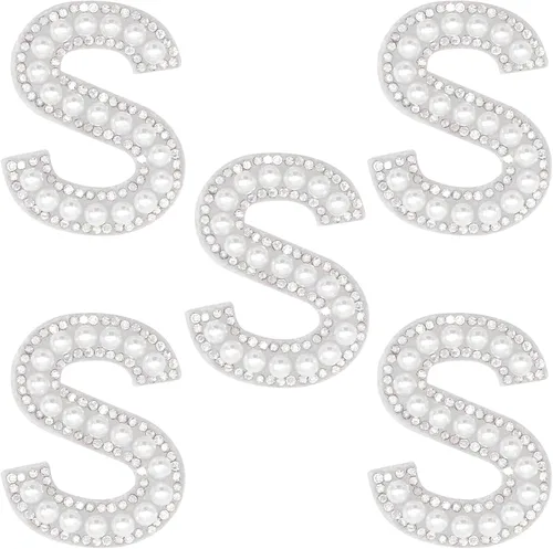 Miniatura 22 de Parche de letras A-Z para planchar con diamantes de imitación brillantes de perlas del alfabeto inglés, parche de costura para vestido de novia