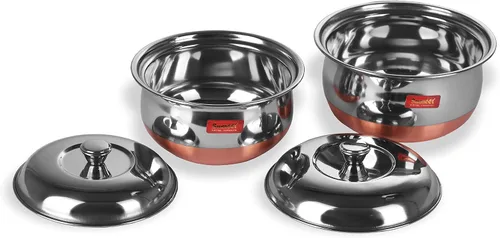 Miniatura 9 de Sumeet Juego de ollas de acero inoxidable con tapa de 12.2 fl oz, 16.9 fl oz, 27.1 fl oz, color plateado