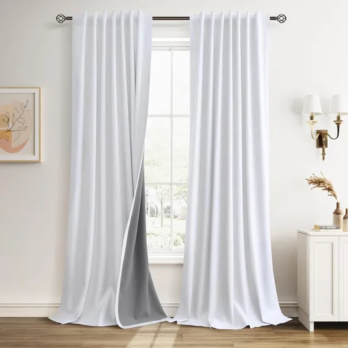 Miniatura 17 de Guken Cortinas opacas de lino, 2 paneles rústicos, elegantes, 100% opacas, con aislamiento térmico, banda de ganchos y trabilla trasera, 52 x 84
