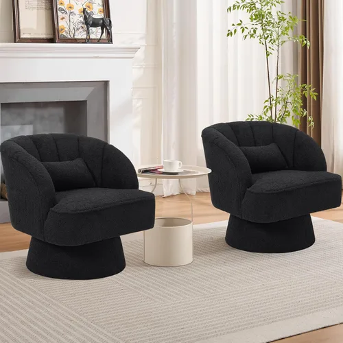 Miniatura 13 de GarveeHome Silla de acento moderna giratoria de barril, sillón tapizado de terciopelo de 360 grados con respaldo a rayas y acolchado suave, cómoda
