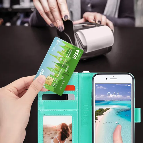 Miniatura 6 de ULAK - Funda tipo cartera para iPhone SE 3 (2022)/SE (2020)/8/7, con tarjetero, funda tipo cartera de piel sintética floral premium con soporte