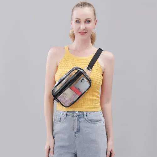 Miniatura 9 de Clearworld Riñonera transparente para mujeres y hombres, paquete de cintura aprobado por estadio con correa ajustable, bolsa de cinturón de moda