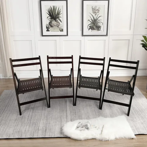 Miniatura 9 de HomVent Juego de 4 sillas plegables de madera con rejillas, totalmente montadas, sillas plegables para eventos, silla de boda, asiento de listones