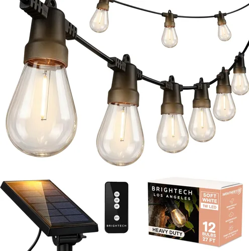 Miniatura 12 de Brightech Ambience Pro - Guirnalda de luces LED impermeables para exteriores con energía solar – Luces de patio de grado comercial con bombillas