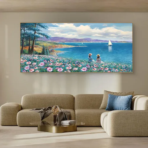 Miniatura 7 de XLSJERST Arte de Pared de Lienzo Azul Grande Pintura de Paisaje Marino - Cuadro de Paisaje con Textura Azul Marino Moderno Velero Obra de Arte