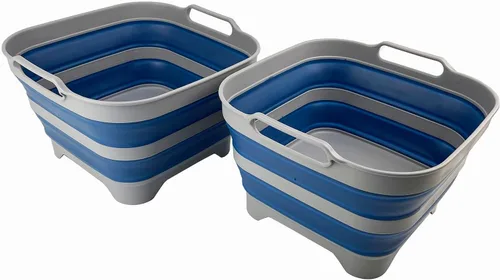 Miniatura 12 de SAMMART Sartén de plástico plegable de 10 L (2.6 galones) con tapón de drenaje, tina de lavado portátil, bañera plegable, almacenamiento de cocina