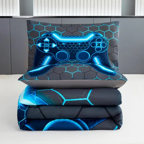 Miniatura 4 de akkialla Juego de ropa de cama de tamaño Queen para niños, niñas y adolescentes, juego de edredón con control de videojuegos (3 piezas) edredón