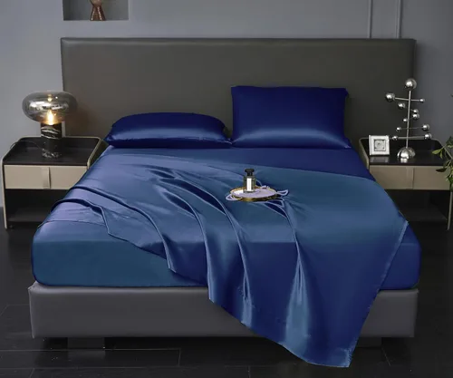 Miniatura 23 de Revdomfly Juego de 4 Piezas de Sábanas de Satén Azul Bebé de Tamaño Completo, Lujosas y Suaves como Seda, 1 Sábana Bajera Premium que Absorbe