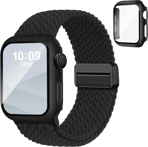 Acextro Correa trenzada magnética y estuche compatible con Apple Watch Bands para mujeres y hombres 40mm 44mm 41mm 45mm 42mm 46mm, cubierta