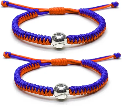 Miniatura 9 de Pulseras trenzadas hechas a mano, regalos de béisbol para niños, pulseras ajustables con cuentas de béisbol, pulseras de béisbol inspiradoras