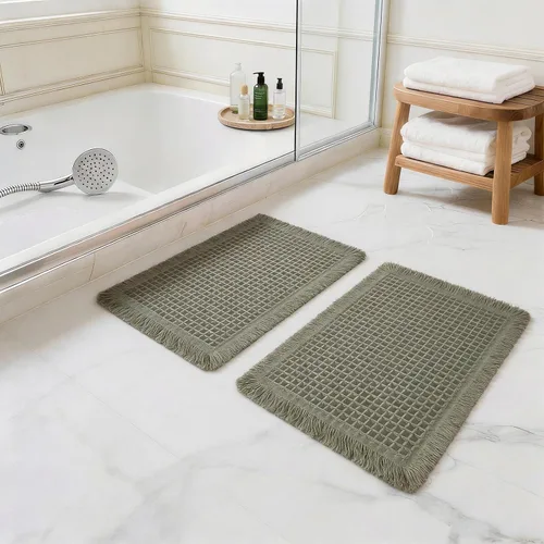 Miniatura 14 de Alfombras de Baño con Textura Waffle, Tapetes de Baño Bohemios Súper Absorbentes, Tapetes Antideslizantes para Ducha, para Piso de Baño y Bañera