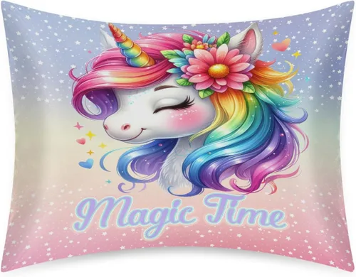 Miniatura 38 de Funda de almohada de satén de unicornio rosa lindo para cabello y piel, tamaño estándar, funda de almohada de seda suave de satén refrescante