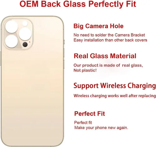 Miniatura 3 de Reemplazo de cristal trasero OEM (dorado) compatible con iPhone 13 Pro Max de 6.7 pulgadas, todos los portadores con adhesivo preinstalado y kits
