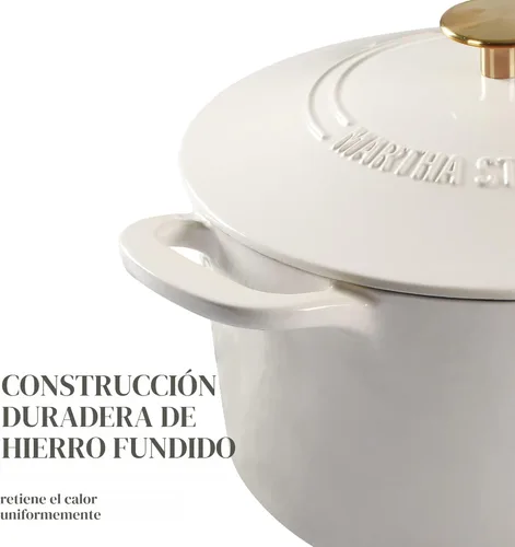 Miniatura 6 de MARTHA STEWART Gatwick - Horno holandés de hierro fundido esmaltado de 7 cuartos de galón, lino blanco con oro, horno holandés resistente para Lino