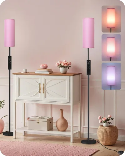 Miniatura 9 de Paquete de 2 lámparas de pie rosas regulables para sala de estar con 2 controles remotos e interruptor de pie, lámpara de pie de esquina, lámpara