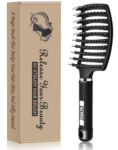 KTKUDY Cepillo desenredante para el cabello, diseño de cerdas de jabalí y sin enredos para niños, mujeres y hombres, perfecto para cabello húmedo y