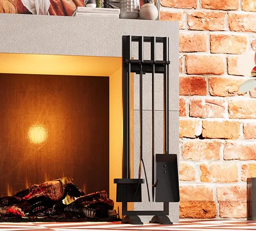 Miniatura 5 de Fire Beauty Juego de herramientas para chimenea, 5 piezas, accesorios para fuego, soporte para estufas de leña, mango de hierro forjado, soporte