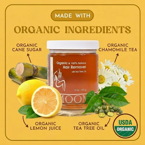 Miniatura 6 de MOOM - Cera de azúcar orgánica con aceite de árbol de té, frasco de 12 oz, depilación para bikini, brasileña, cara y piernas - Cera suave para piel