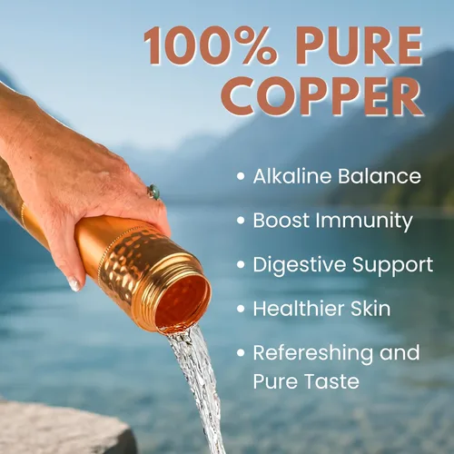 Miniatura 4 de Botella de agua de cobre puro para agua potable con pajita y tapa deportiva 33.5oz / 950ml Botella de cobre ayurvédica para beneficios de salud