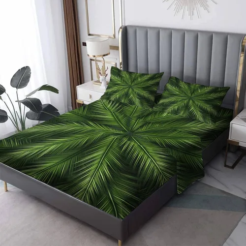 Miniatura 8 de Juego de sábanas de 3 piezas con diseño de palmera de neón con plantas tropicales, sábanas y fundas de almohada estampadas, sábana bajera ajustable