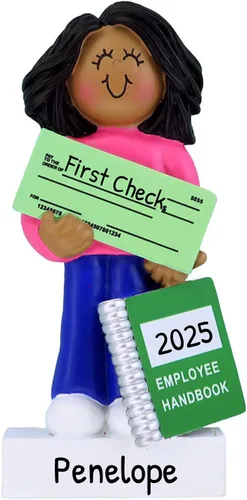 Adorno de Navidad personalizado para el primer trabajo 2025 – Adorno de mi primer trabajo, adornos de Navidad 2025 niña afroamericana Ornaments by
