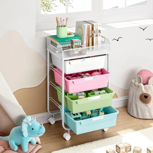 Miniatura 7 de SYKIARIOL Carrito Rodante con 4 Cajones, Carrito Utilitario Rodante de 4 Niveles Carrito de Manualidades, Carrito de Almacenamiento Rodante