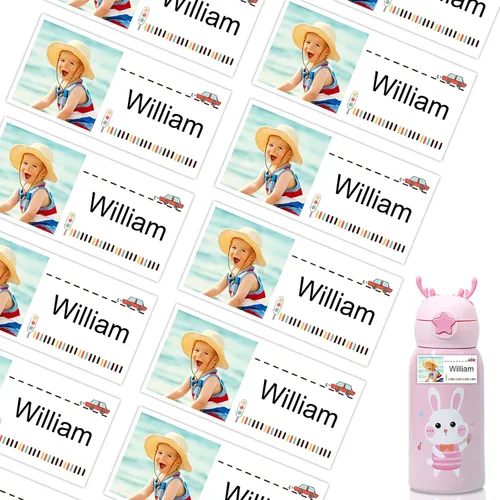 Miniatura 15 de 78 etiquetas personalizadas para niños con fotos impermeables, etiquetas de nombre personalizadas para suministros escolares, guardería, botellas