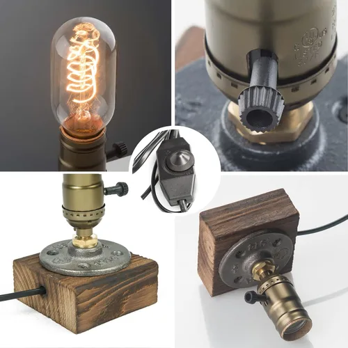 Miniatura 5 de Lámpara de mesa pequeña de madera Edison bombilla regulable lámpara de escritorio E26 60W luz nocturna industrial boho deco para dormitorio, sala