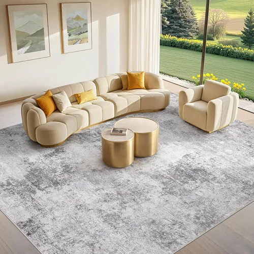 Miniatura 51 de Tortania Alfombra redonda lavable de 5 pies para sala de estar: Alfombra moderna abstracta neutra grande suave y delgada – Alfombra antideslizante