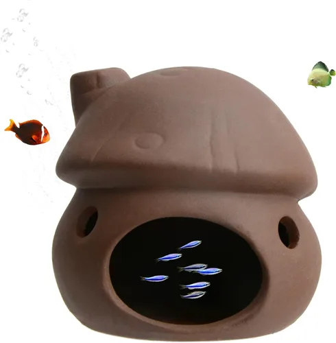 Decoración de Acuario Cerámica Casa de Hongos Ornamento Paisajismo de Tanque de Peces Cerámica Ocultar Cueva Hábitat Choza Camarones Pequeños para
