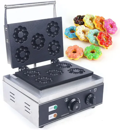 Mini máquina para hacer donas, máquina comercial de gofres para hacer gofres, para desayuno, aperitivos, postres y más con superficie antiadherente,
