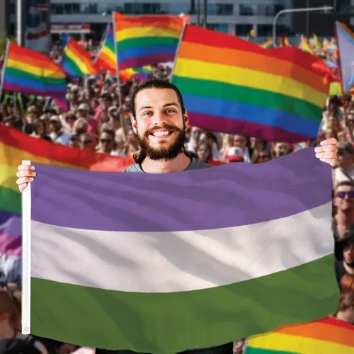 Miniatura 6 de FlagJoint - Bandera de Genderqueer de 3 x 5 pies, bandera del orgullo LGBTQ+, colores vibrantes, resistente a los rayos UV, ojales de latón