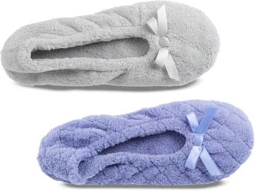 Miniatura 2 de ISOTONER Zapatillas de bailarina para mujer, acolchadas y estampadas sólidas, paquete de 2