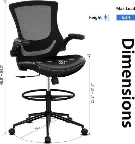 Miniatura 3 de Misolant Silla alta de oficina para escritorio de pie, silla de dibujo con anillo para el pie, silla de escritorio alta reclinable de piel sintética